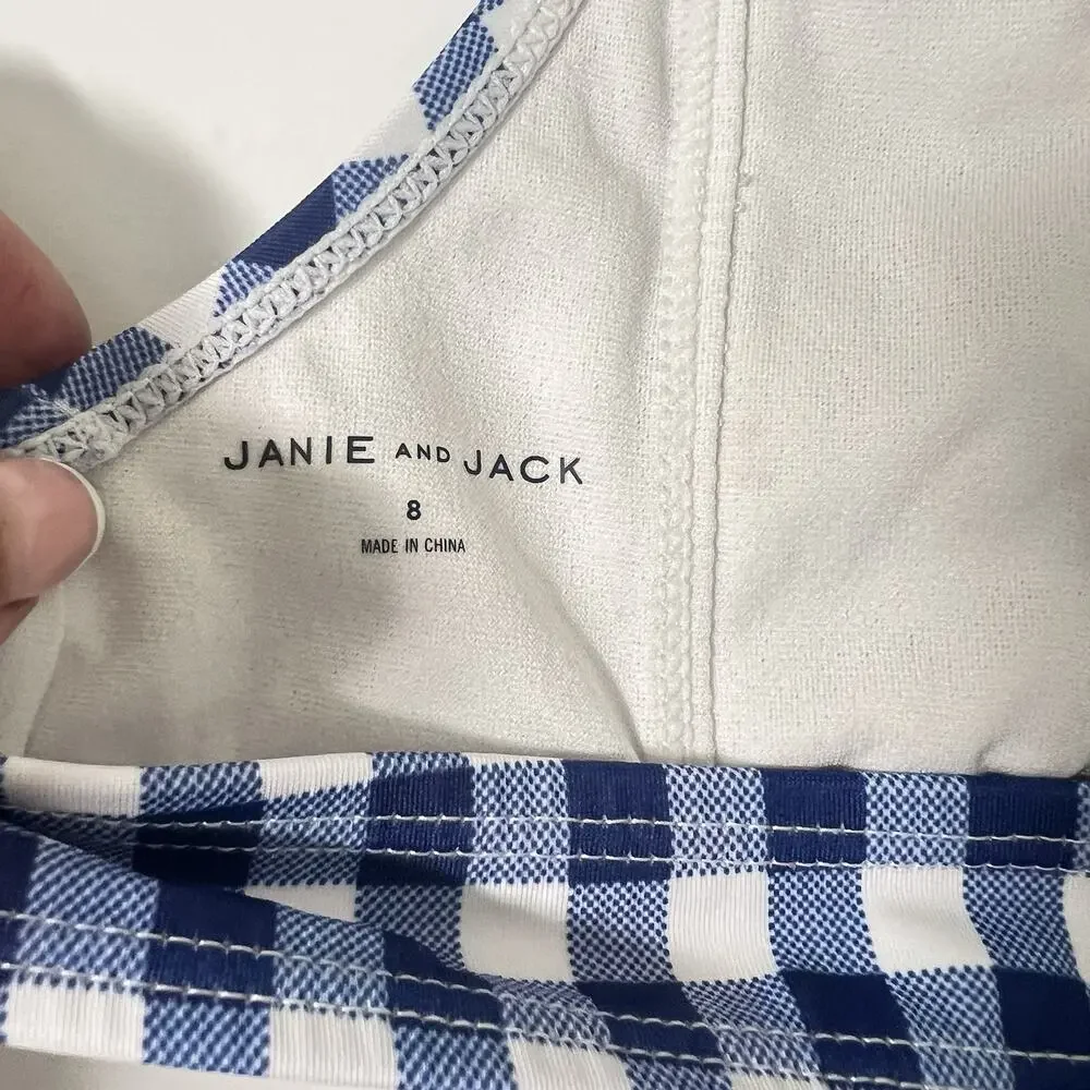 Janie & Jack Gingham Two Piece Swimsuit Size 8 Blue White